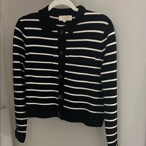 Sezane Black and White Striped Cardigan